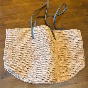 J. Crew Natural Woven Tote with Brown Straps
